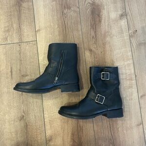 Frye Black Leather Ankle Boots with Buckles